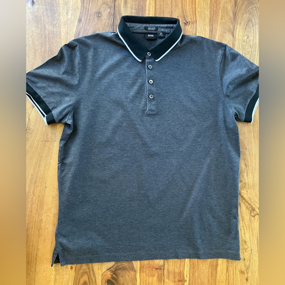 HUGO BOSS Mercerized Cotton Charcoal Polo Shirt